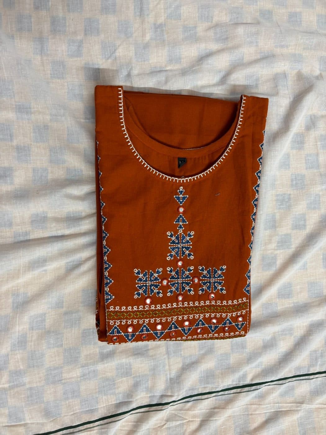 Orange & blueEmbroidery Cotton Kurti 💚 ✨
